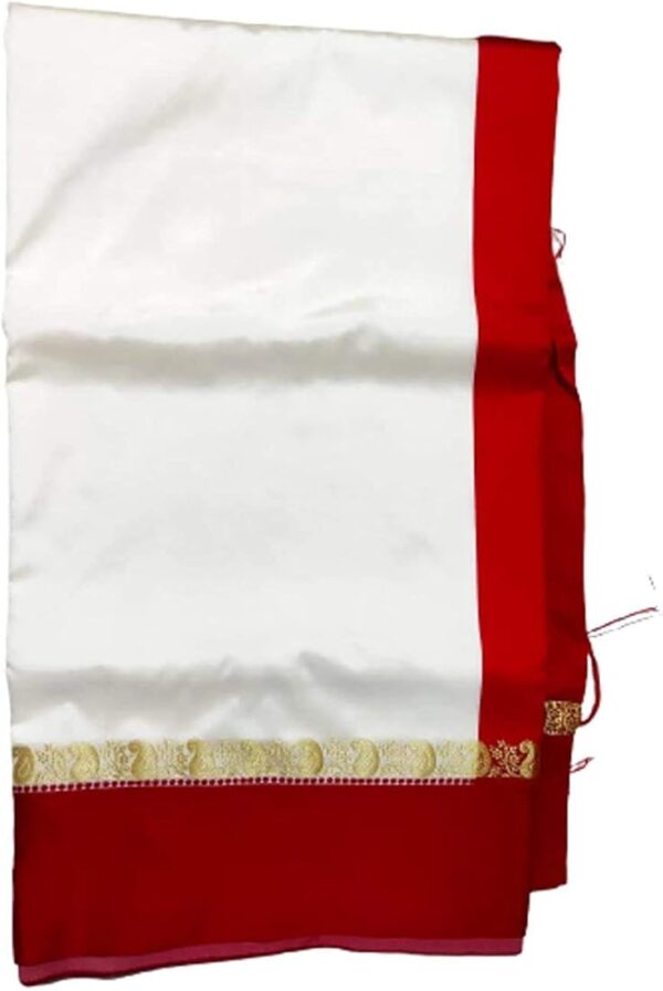 Silk Saree for Puja- Bengali lal par sada saree - Image 2