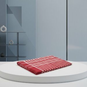 Red printed towel for puja use